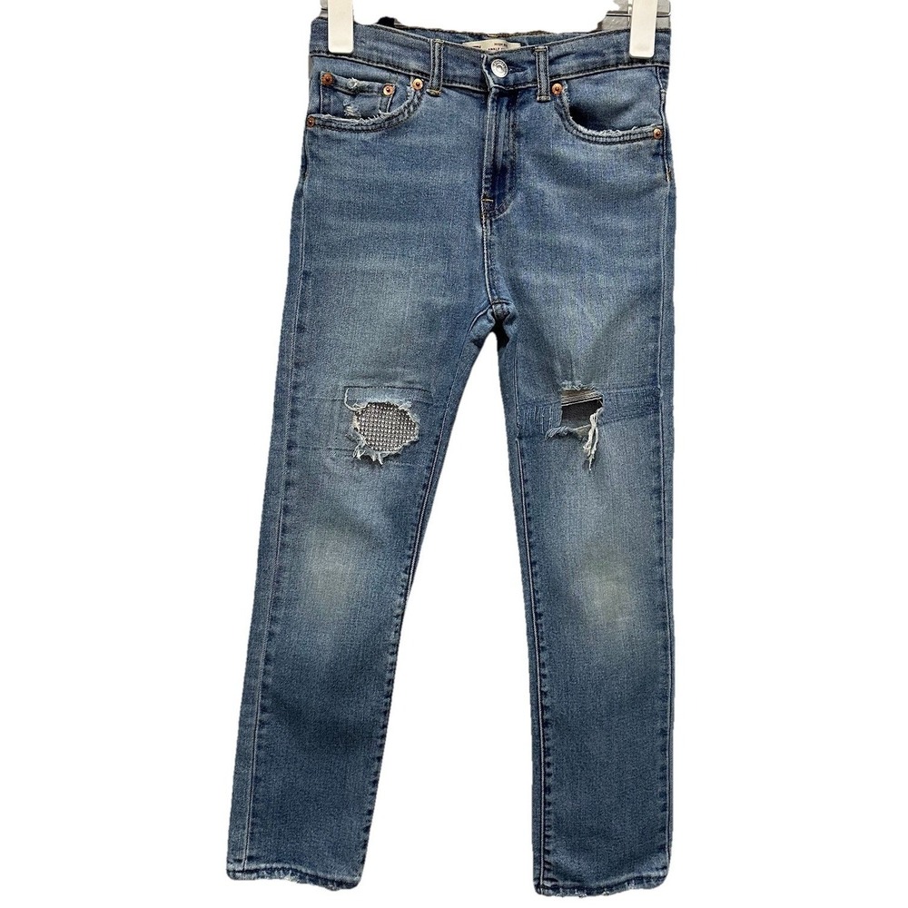Levis Denim Jeans Girls 12 High Rise Ankle Straight Distressed Adjustable Waist